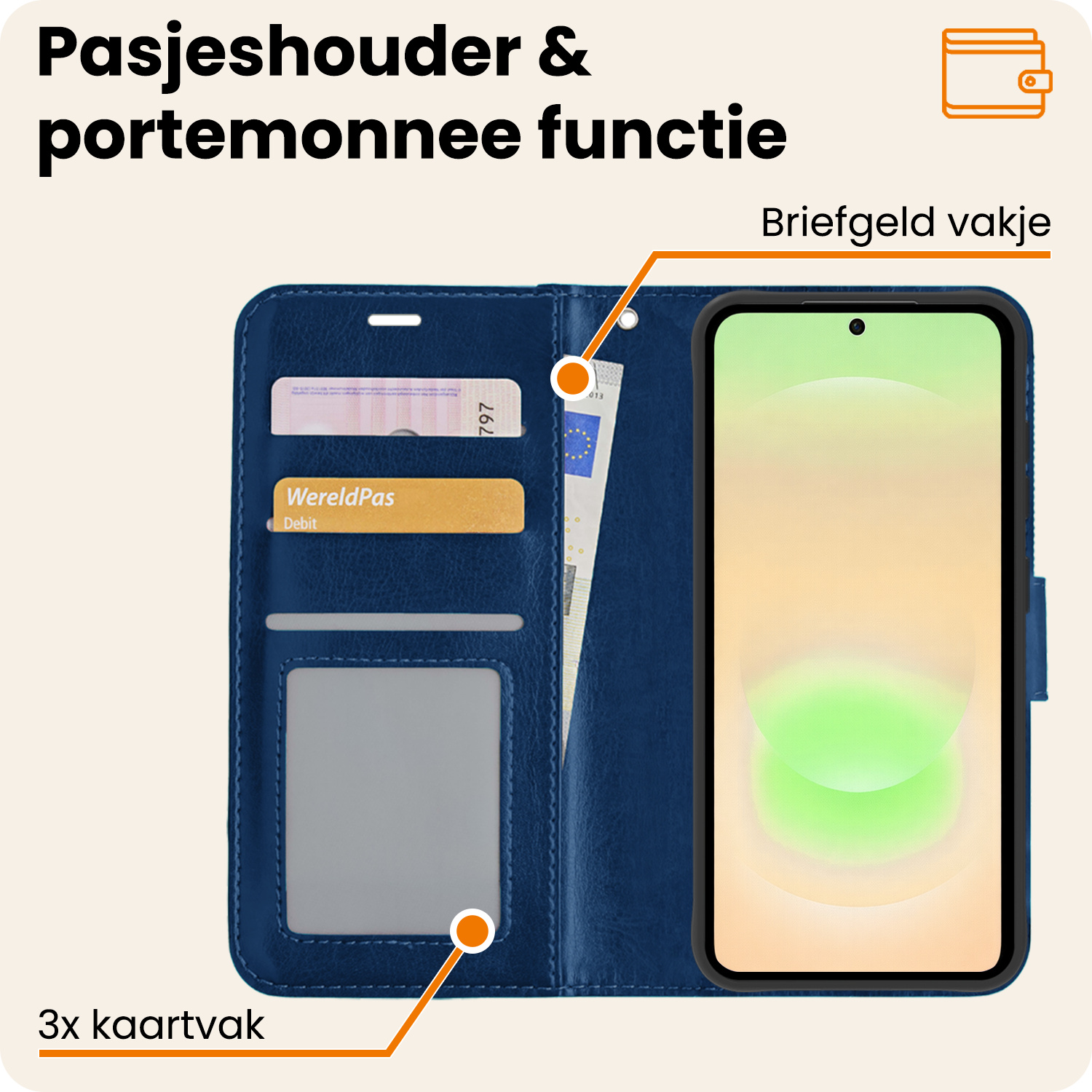 Nomfy Nomfy Samsung Galaxy A37 Hoesje Bookcase Met Screenprotector - Donkerblauw