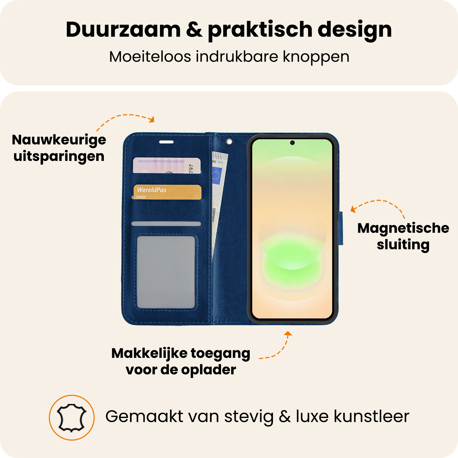 Nomfy Nomfy Samsung Galaxy A37 Hoesje Bookcase Met Screenprotector - Donkerblauw