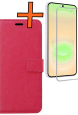 Nomfy Nomfy Samsung Galaxy A37 Hoesje Bookcase Met Screenprotector - Donkerroze