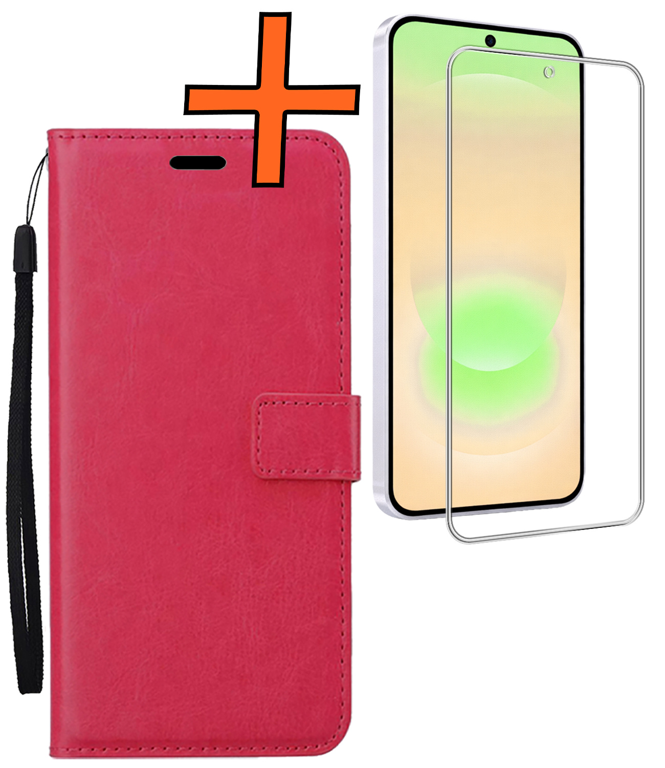 Nomfy Nomfy Samsung Galaxy A37 Hoesje Bookcase Met Screenprotector - Donkerroze