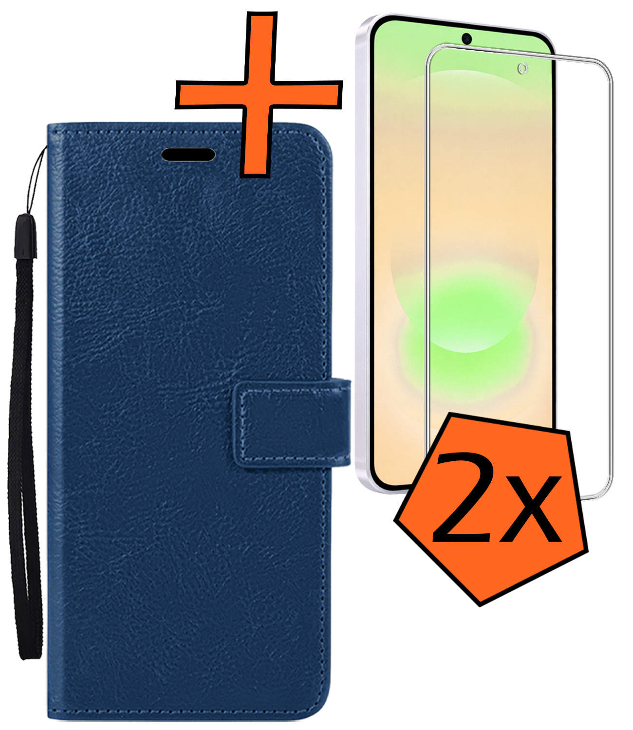 Nomfy Nomfy Samsung Galaxy A37 Hoesje Bookcase Met 2x Screenprotector - Donkerblauw