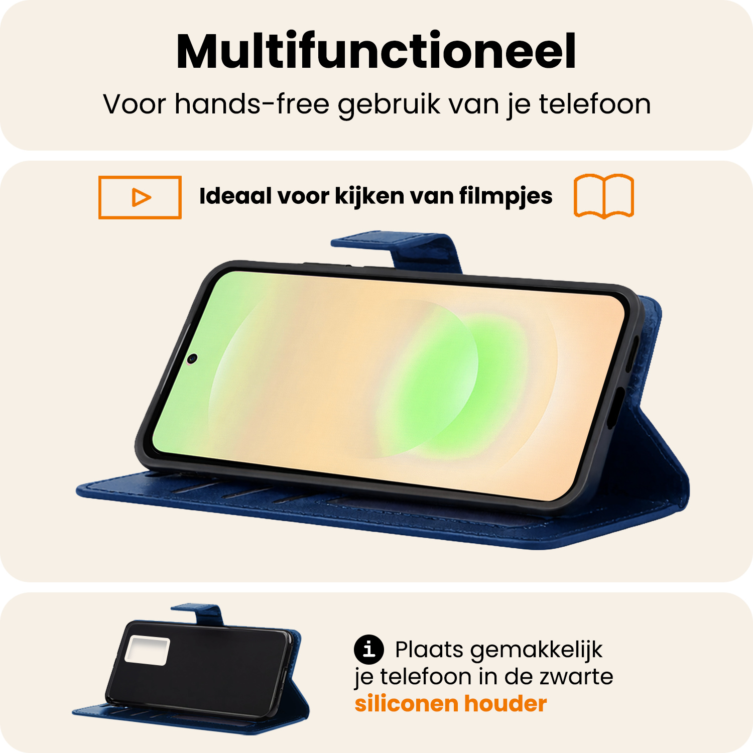 Nomfy Nomfy Samsung Galaxy A37 Hoesje Bookcase Met 2x Screenprotector - Donkerblauw