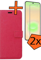 Nomfy Nomfy Samsung Galaxy A37 Hoesje Bookcase Met 2x Screenprotector - Donkerroze