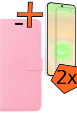 Nomfy Nomfy Samsung Galaxy A37 Hoesje Bookcase Met 2x Screenprotector - Lichtroze