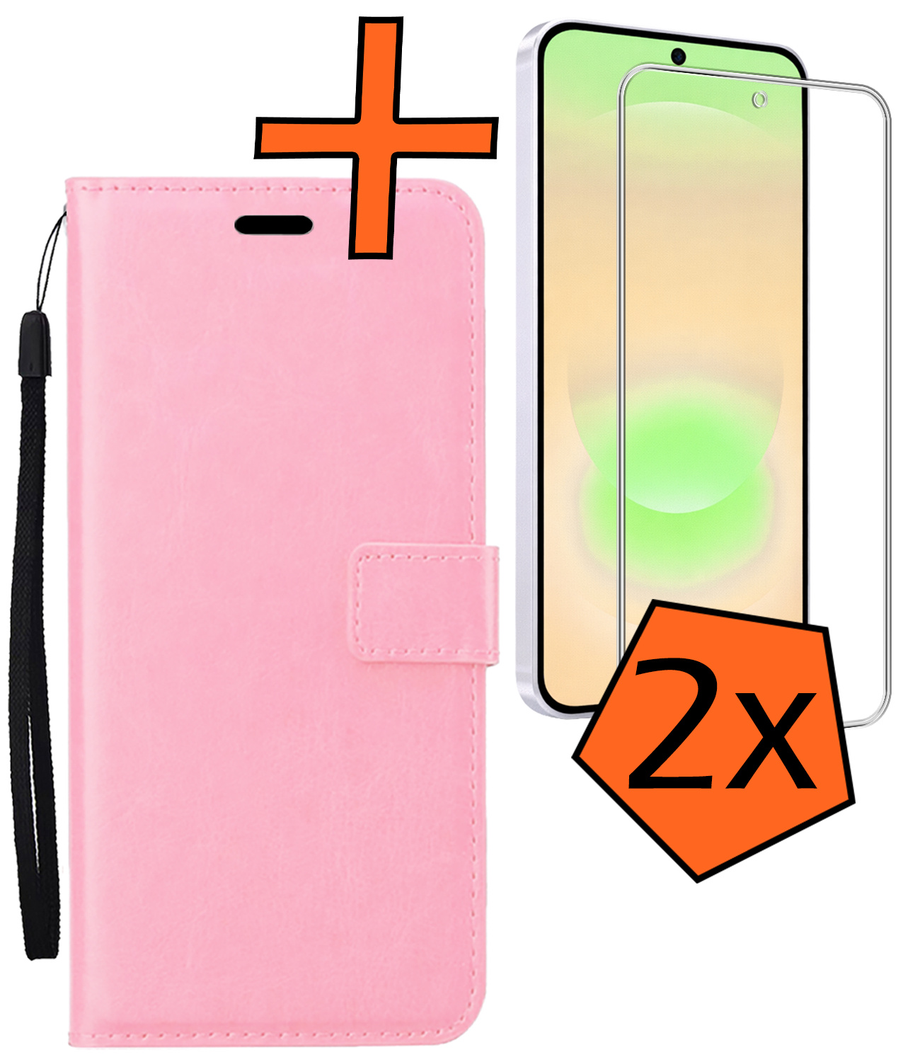 Nomfy Nomfy Samsung Galaxy A37 Hoesje Bookcase Met 2x Screenprotector - Lichtroze