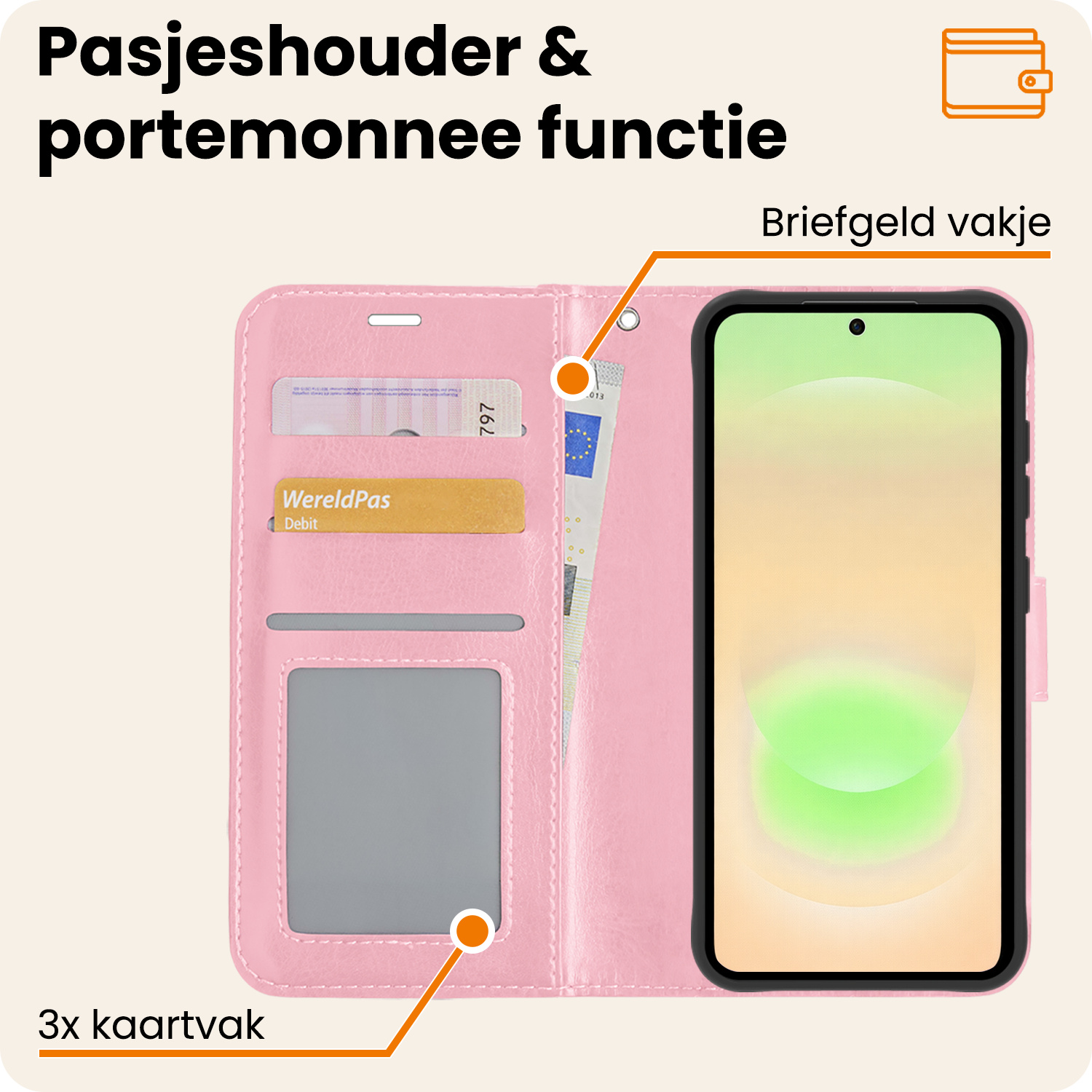 Nomfy Nomfy Samsung Galaxy A37 Hoesje Bookcase Met 2x Screenprotector - Lichtroze