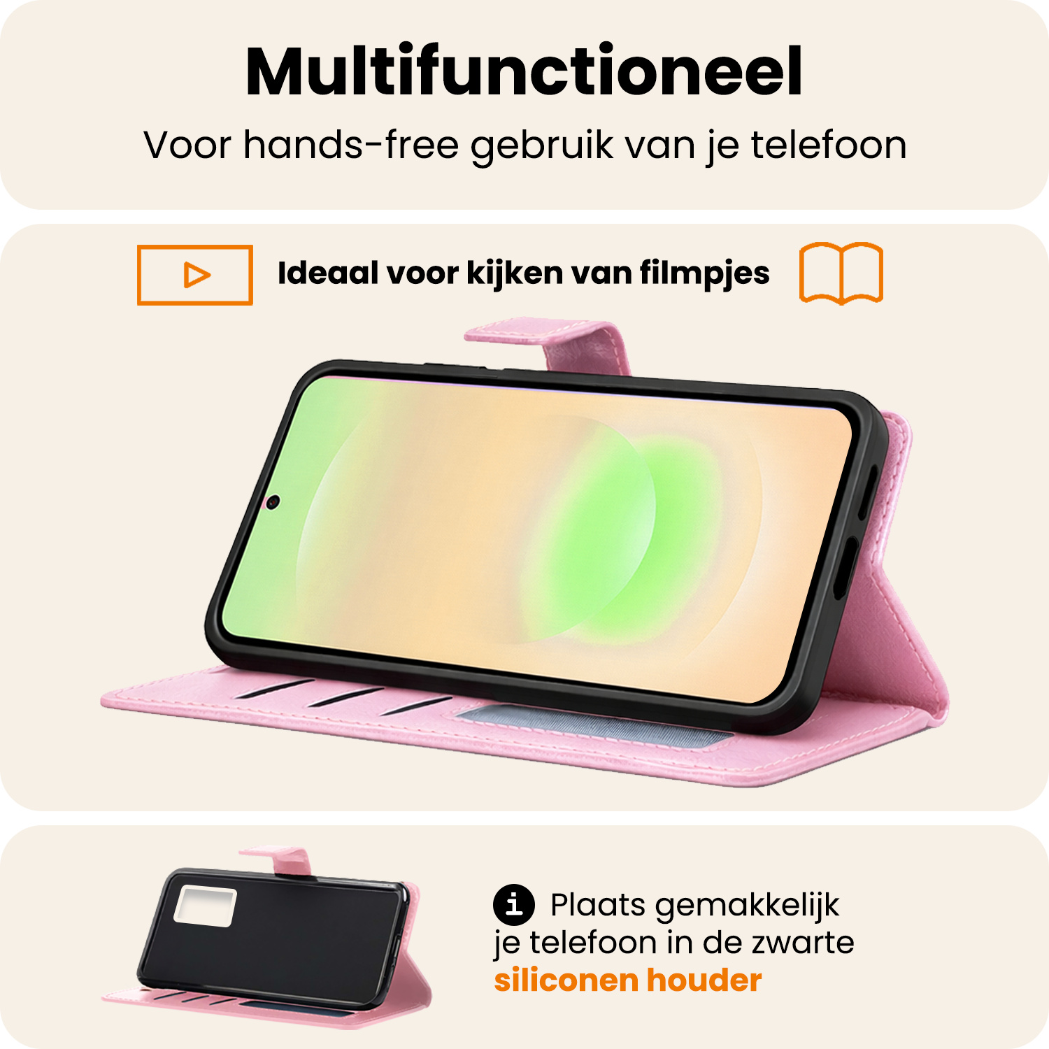 Nomfy Nomfy Samsung Galaxy A37 Hoesje Bookcase Met 2x Screenprotector - Lichtroze