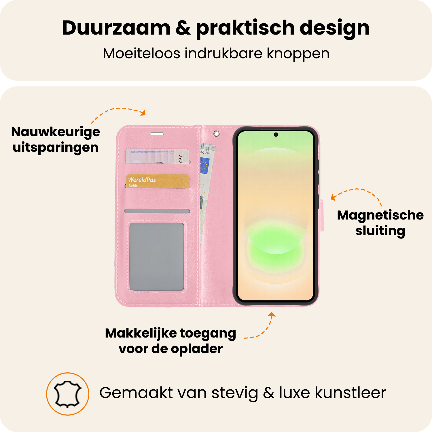 Nomfy Nomfy Samsung Galaxy A37 Hoesje Bookcase Met 2x Screenprotector - Lichtroze