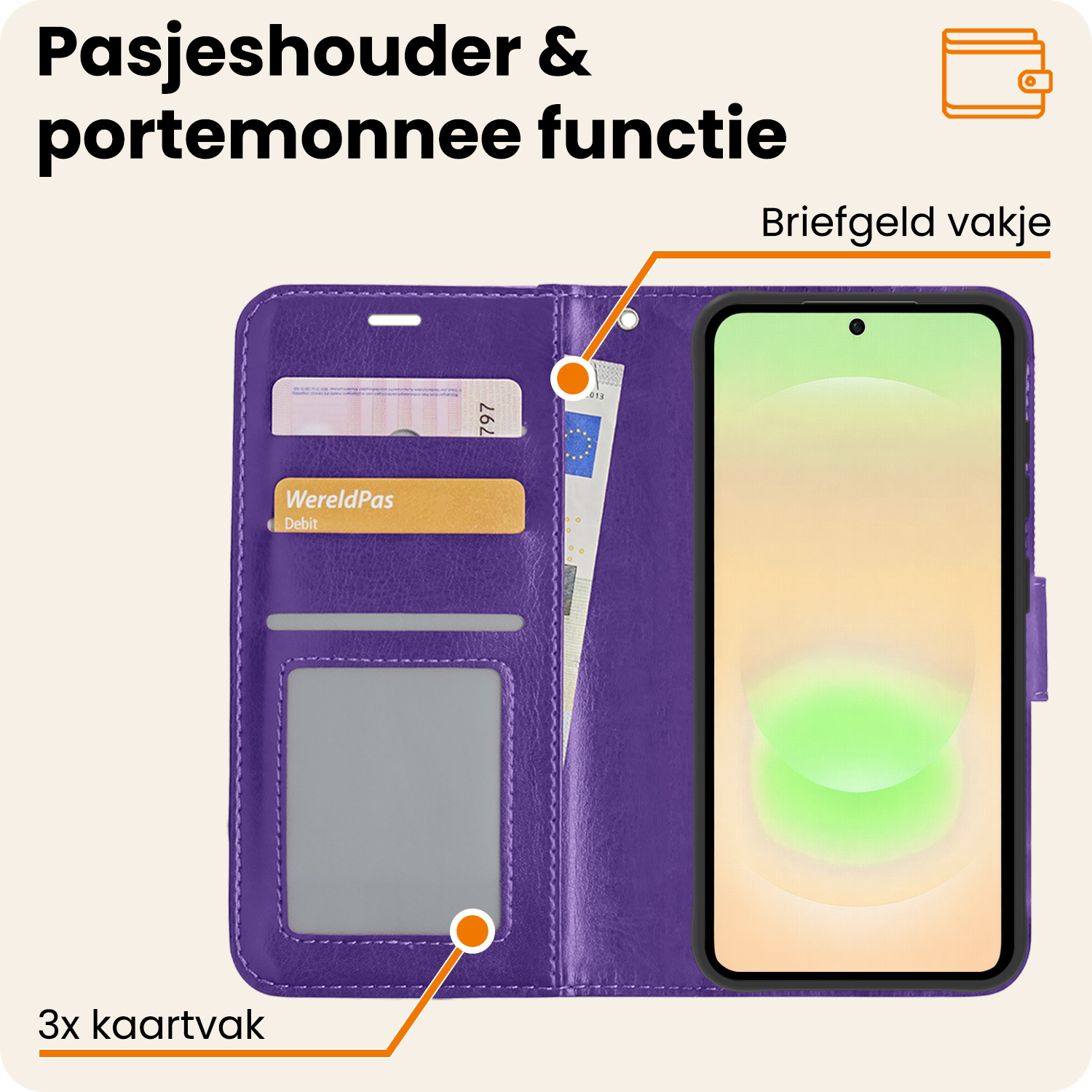 Nomfy Nomfy Samsung Galaxy A37 Hoesje Bookcase Met 2x Screenprotector - Paars