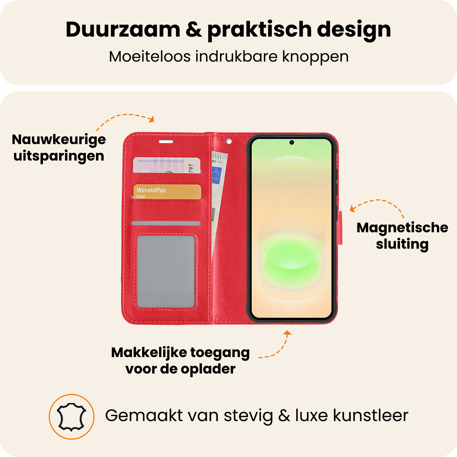 Nomfy Nomfy Samsung Galaxy A37 Hoesje Bookcase Met 2x Screenprotector - Rood