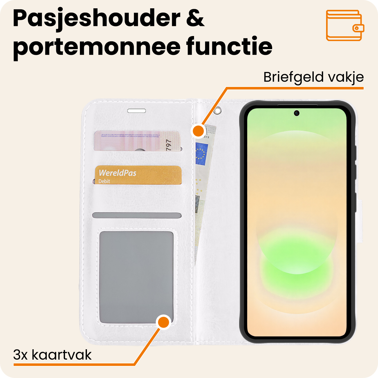 Nomfy Nomfy Samsung Galaxy A37 Hoesje Bookcase Met 2x Screenprotector - Wit