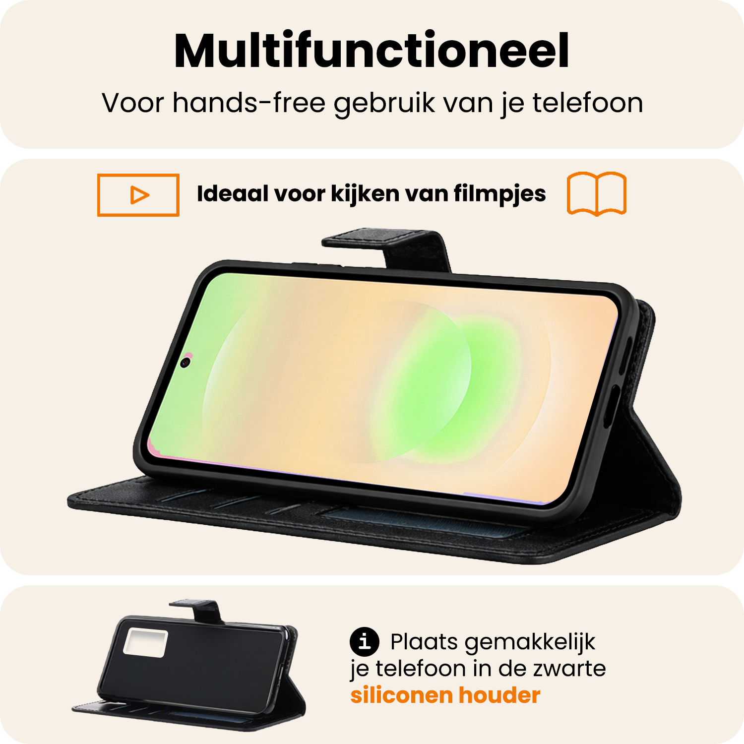 Nomfy Nomfy Samsung Galaxy A37 Hoesje Bookcase Met 2x Screenprotector - Zwart