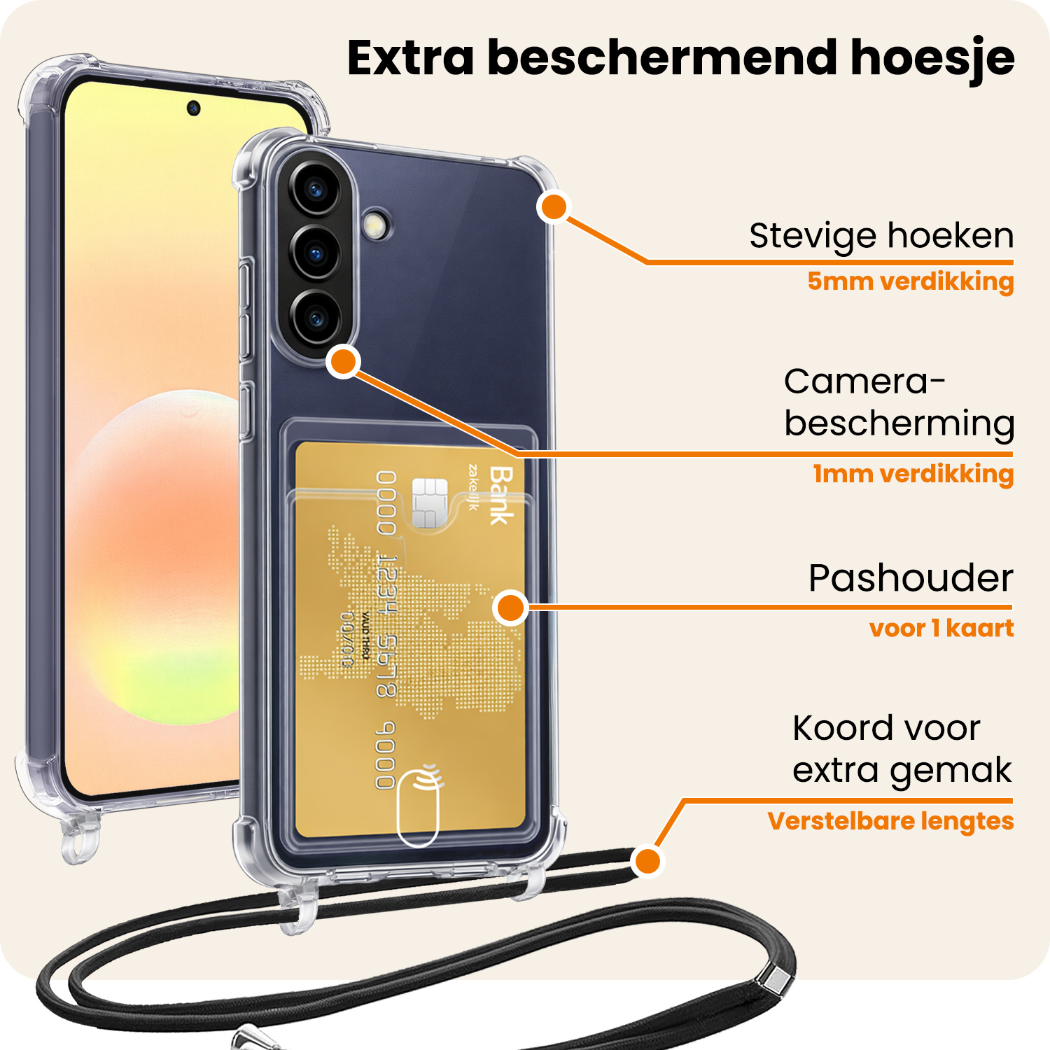 Nomfy Nomfy Samsung Galaxy A57 Hoesje Pashouder met Koord