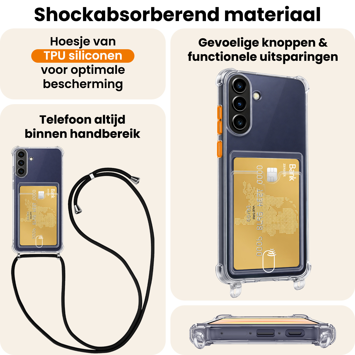 Nomfy Nomfy Samsung Galaxy A57 Hoesje Pashouder met Koord Met Screenprotector