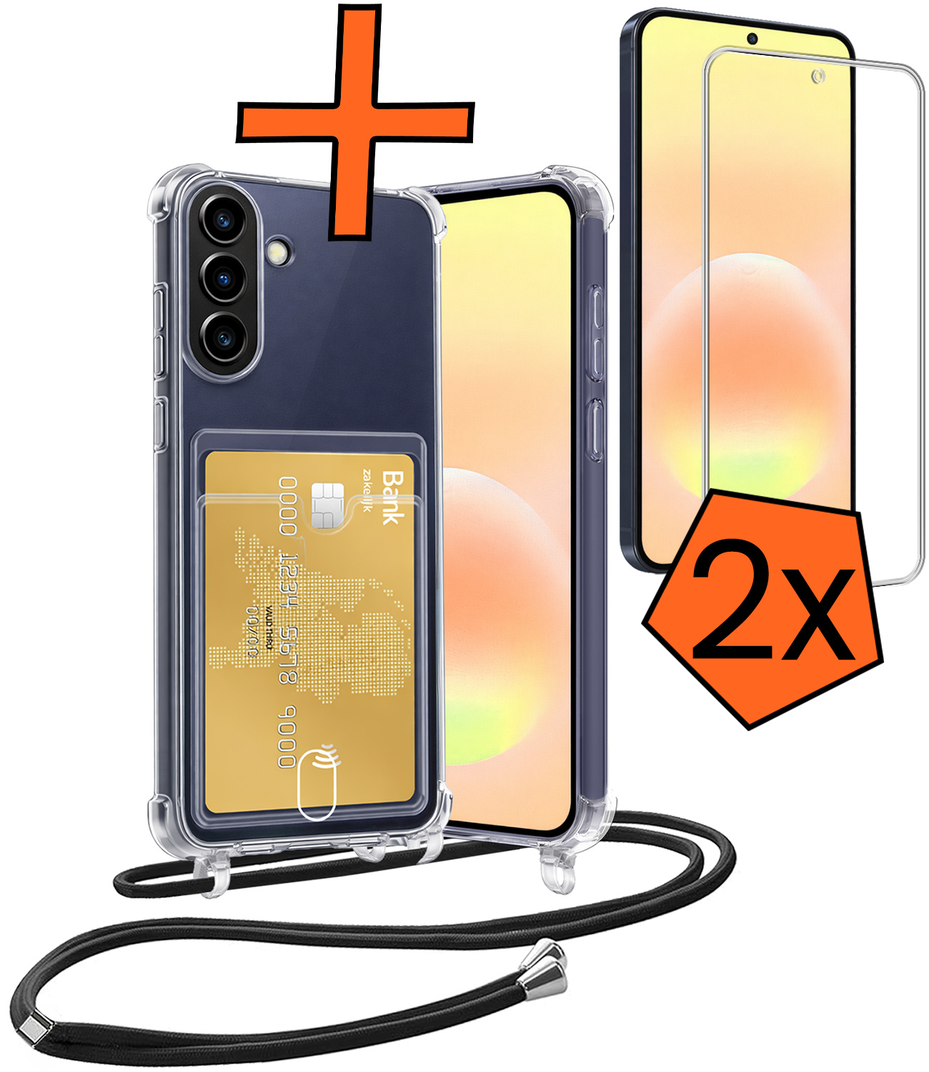 Nomfy Nomfy Samsung Galaxy A57 Hoesje Pashouder met Koord Met 2x Screenprotector