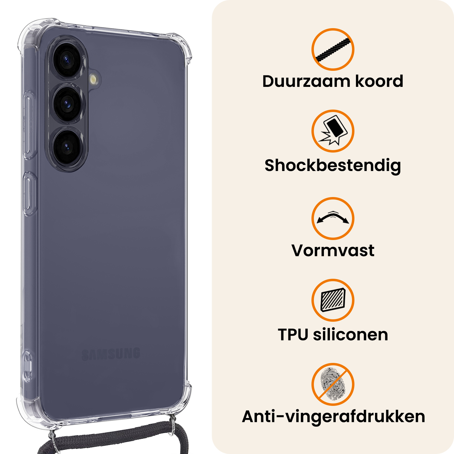 Nomfy Nomfy Samsung Galaxy A57 Hoesje Transparant Shockproof Met Zwart Koord