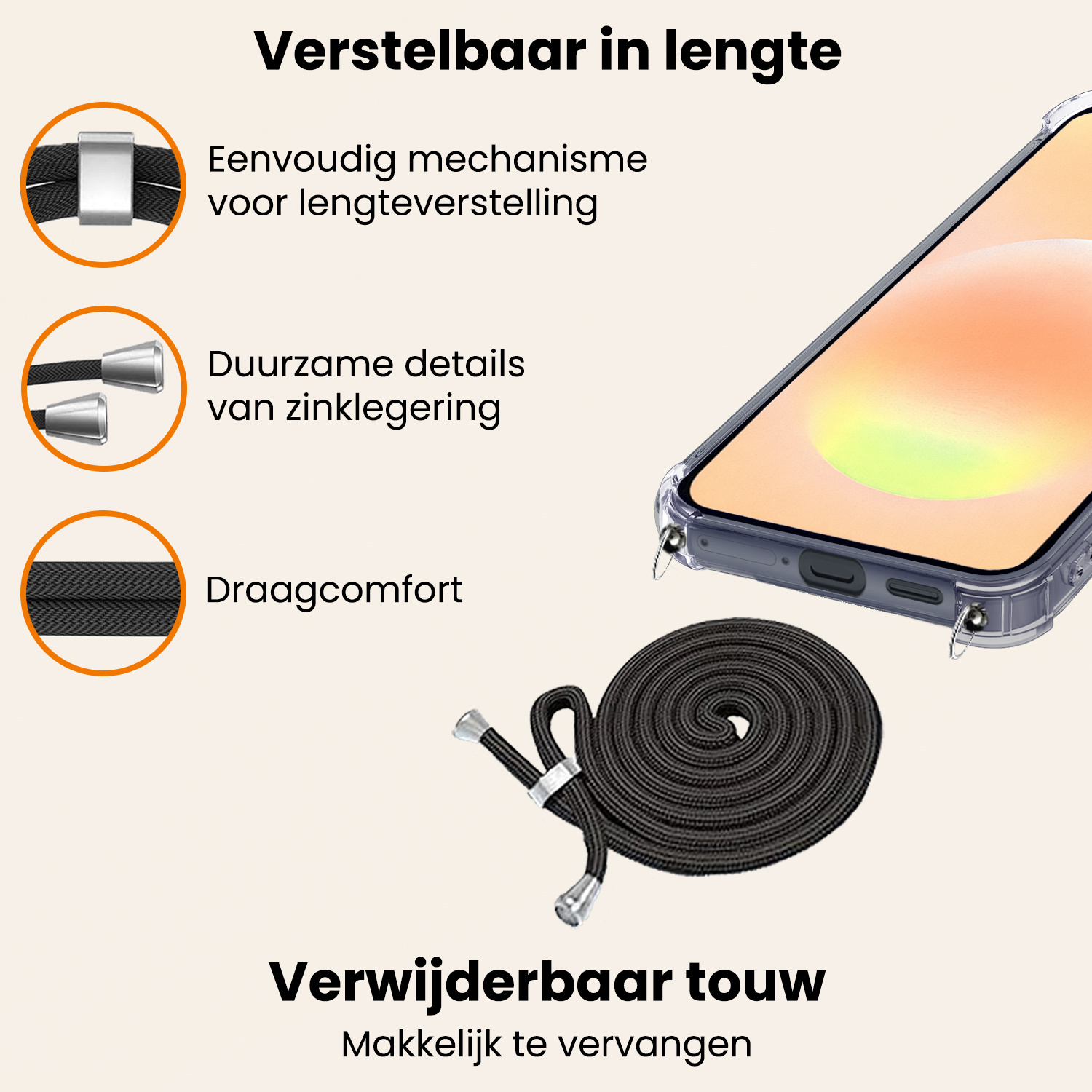 Nomfy Nomfy Samsung Galaxy A57 Hoesje Transparant Shockproof Met Zwart Koord