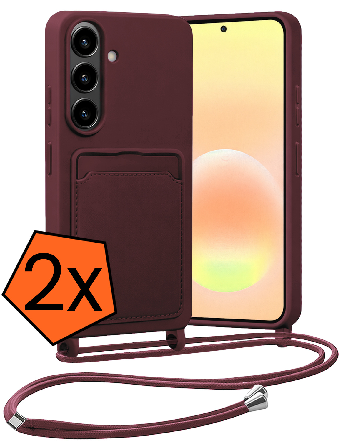 Nomfy Nomfy Samsung Galaxy A57 Hoesje Pashouder met Koord - Aubergine - 2 PACK