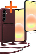 Nomfy Nomfy Samsung Galaxy A57 Hoesje Pashouder met Koord Met Screenprotector - Aubergine