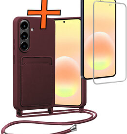 Nomfy Nomfy Samsung Galaxy A57 Hoesje Pashouder met Koord Met Screenprotector - Aubergine