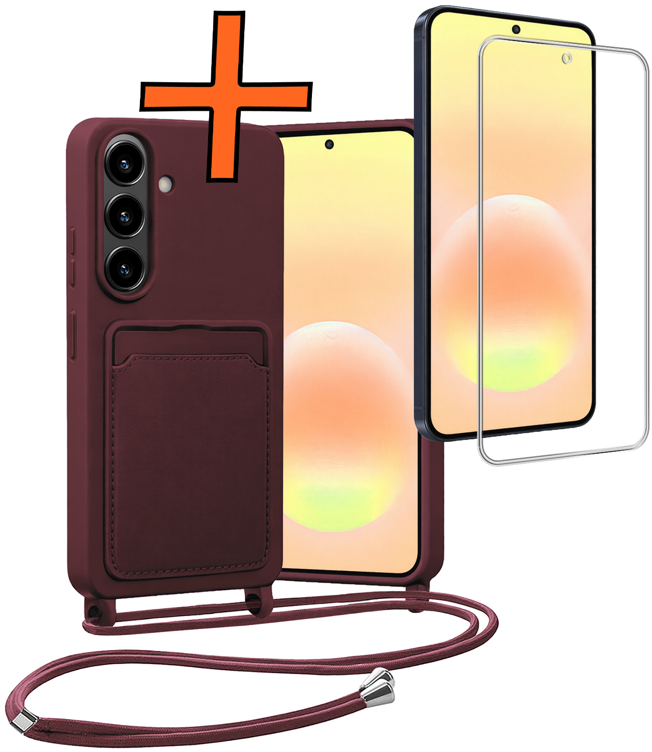 Nomfy Nomfy Samsung Galaxy A57 Hoesje Pashouder met Koord Met Screenprotector - Aubergine