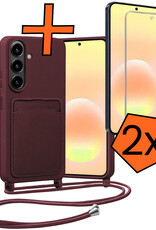 Nomfy Nomfy Samsung Galaxy A57 Hoesje Pashouder met Koord Met 2x Screenprotector - Aubergine