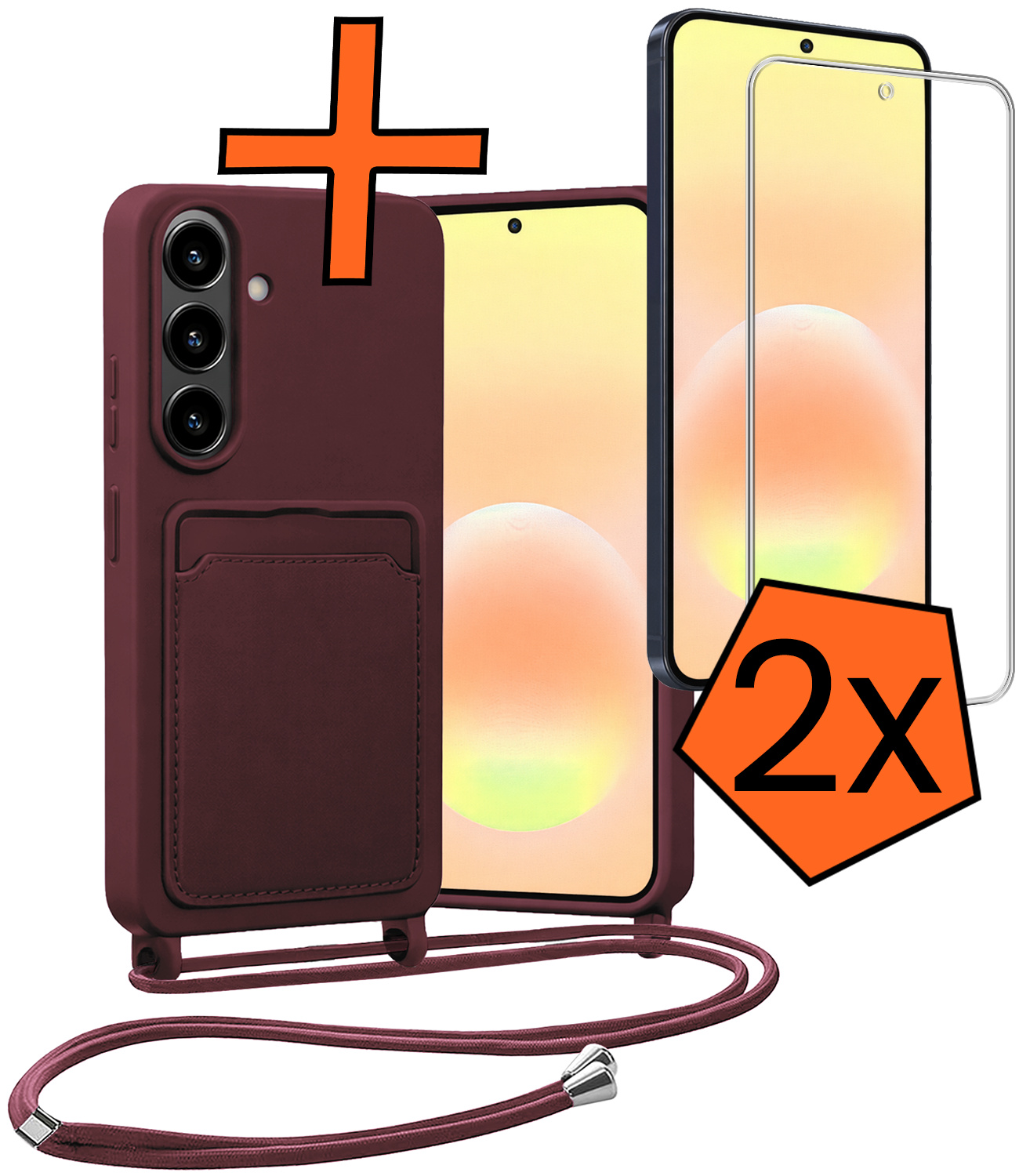 Nomfy Nomfy Samsung Galaxy A57 Hoesje Pashouder met Koord Met 2x Screenprotector - Aubergine