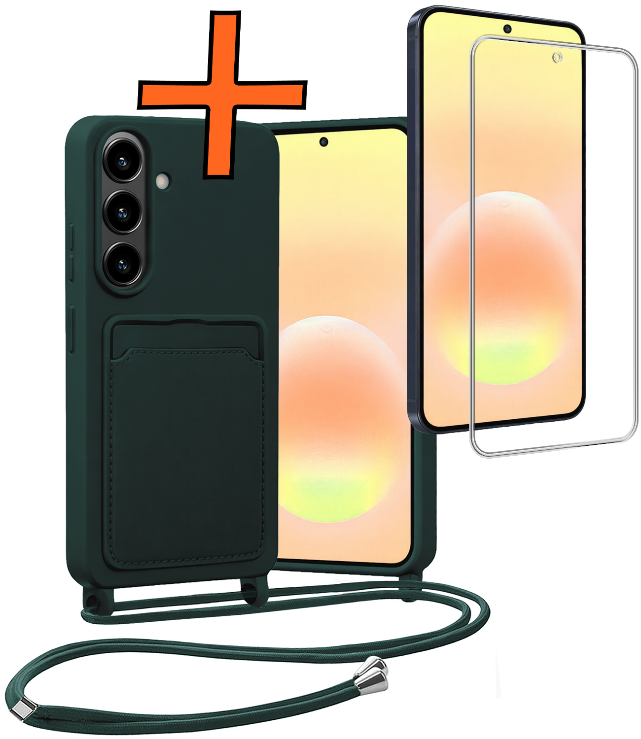 Nomfy Nomfy Samsung Galaxy A57 Hoesje Pashouder met Koord Met Screenprotector - Donkergroen