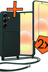 Nomfy Nomfy Samsung Galaxy A57 Hoesje Pashouder met Koord Met 2x Screenprotector - Donkergroen