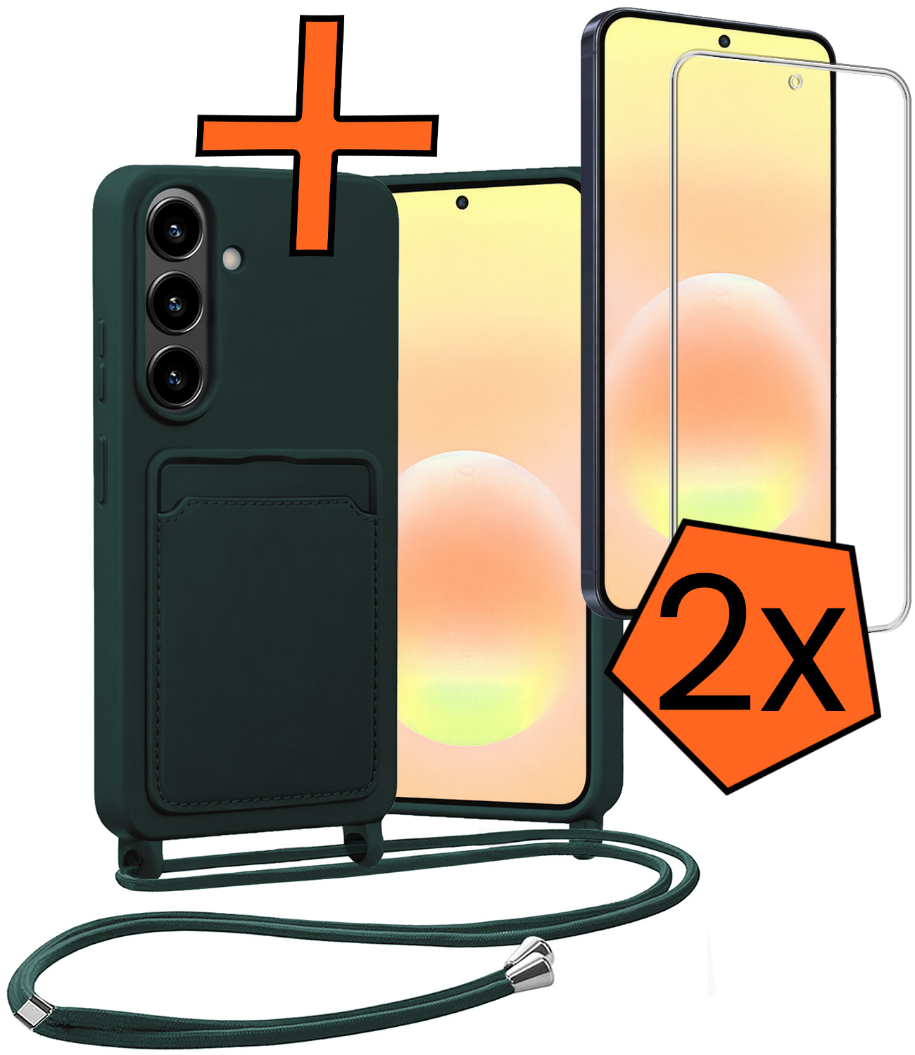 Nomfy Nomfy Samsung Galaxy A57 Hoesje Pashouder met Koord Met 2x Screenprotector - Donkergroen