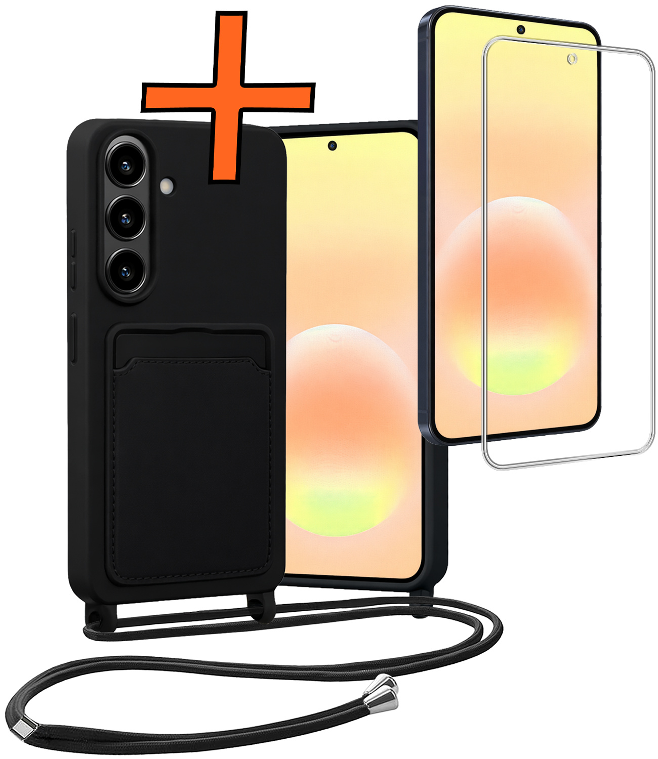 Nomfy Nomfy Samsung Galaxy A57 Hoesje Pashouder met Koord Met Screenprotector - Zwart