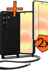 Nomfy Nomfy Samsung Galaxy A57 Hoesje Pashouder met Koord Met 2x Screenprotector - Zwart