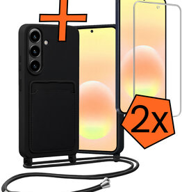 Nomfy Nomfy Samsung Galaxy A57 Hoesje Pashouder met Koord Met 2x Screenprotector - Zwart