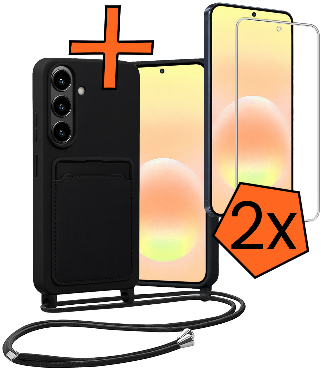 Nomfy Nomfy Samsung Galaxy A57 Hoesje Pashouder met Koord Met 2x Screenprotector - Zwart