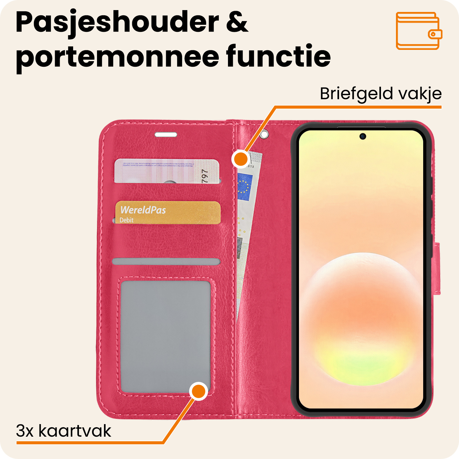 Nomfy Nomfy Samsung Galaxy A57 Hoesje Bookcase Met Screenprotector - Donkerroze