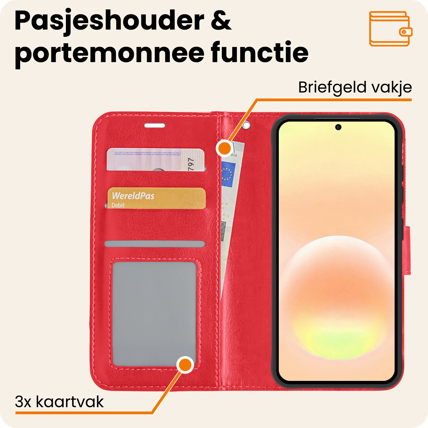 Nomfy Nomfy Samsung Galaxy A57 Hoesje Bookcase Met Screenprotector - Rood