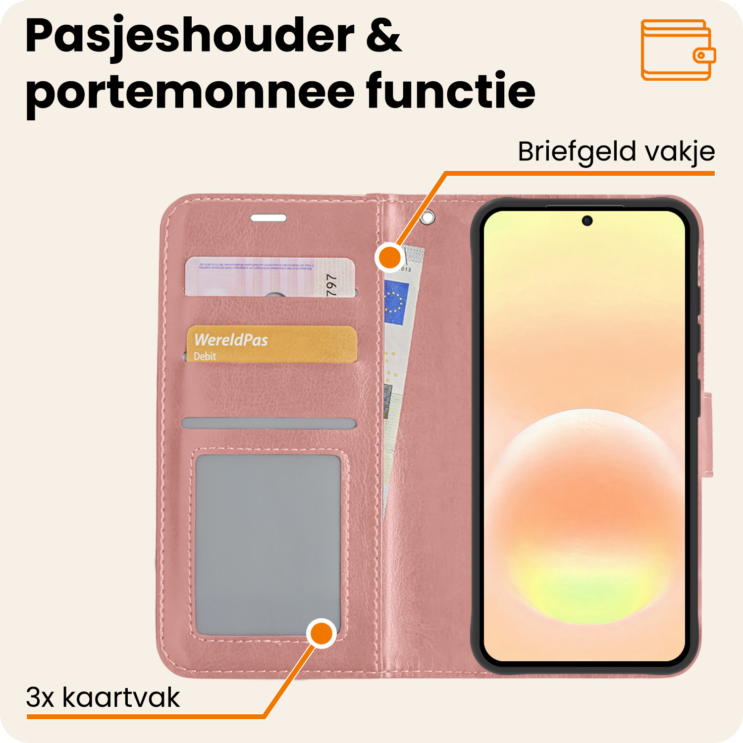 Nomfy Nomfy Samsung Galaxy A57 Hoesje Bookcase Met Screenprotector - Rose Goud