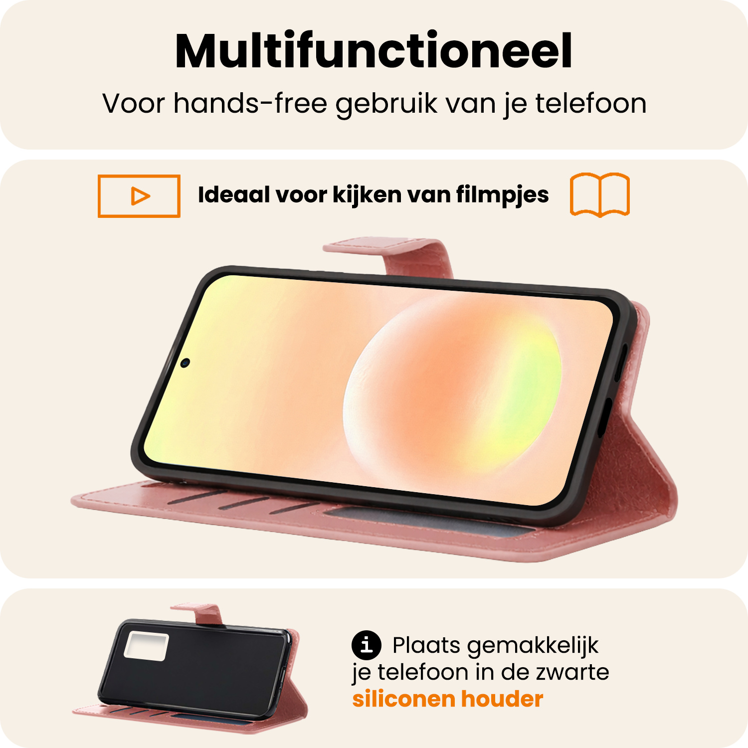 Nomfy Nomfy Samsung Galaxy A57 Hoesje Bookcase Met Screenprotector - Rose Goud