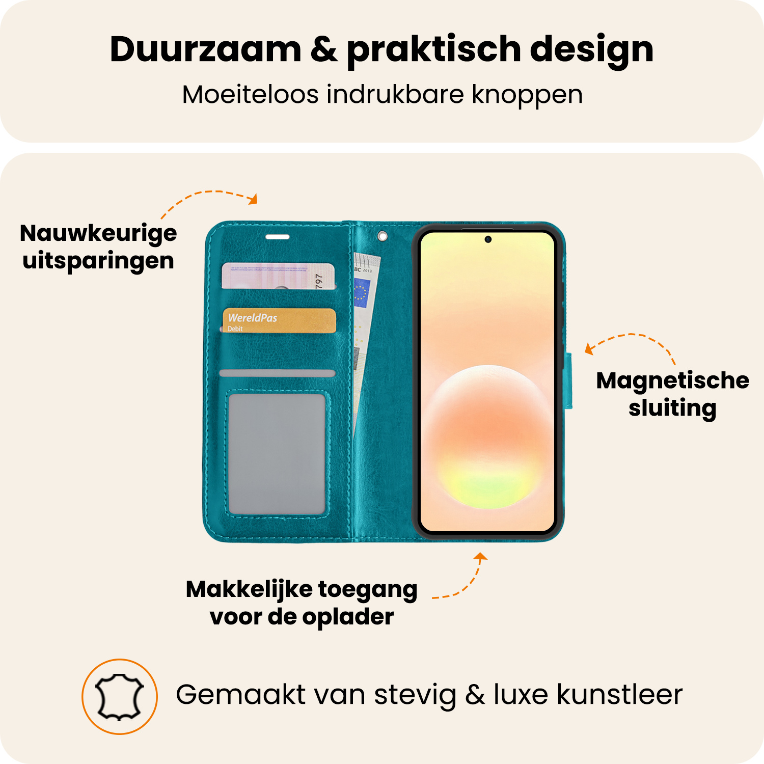 Nomfy Nomfy Samsung Galaxy A57 Hoesje Bookcase Met Screenprotector - Turquoise