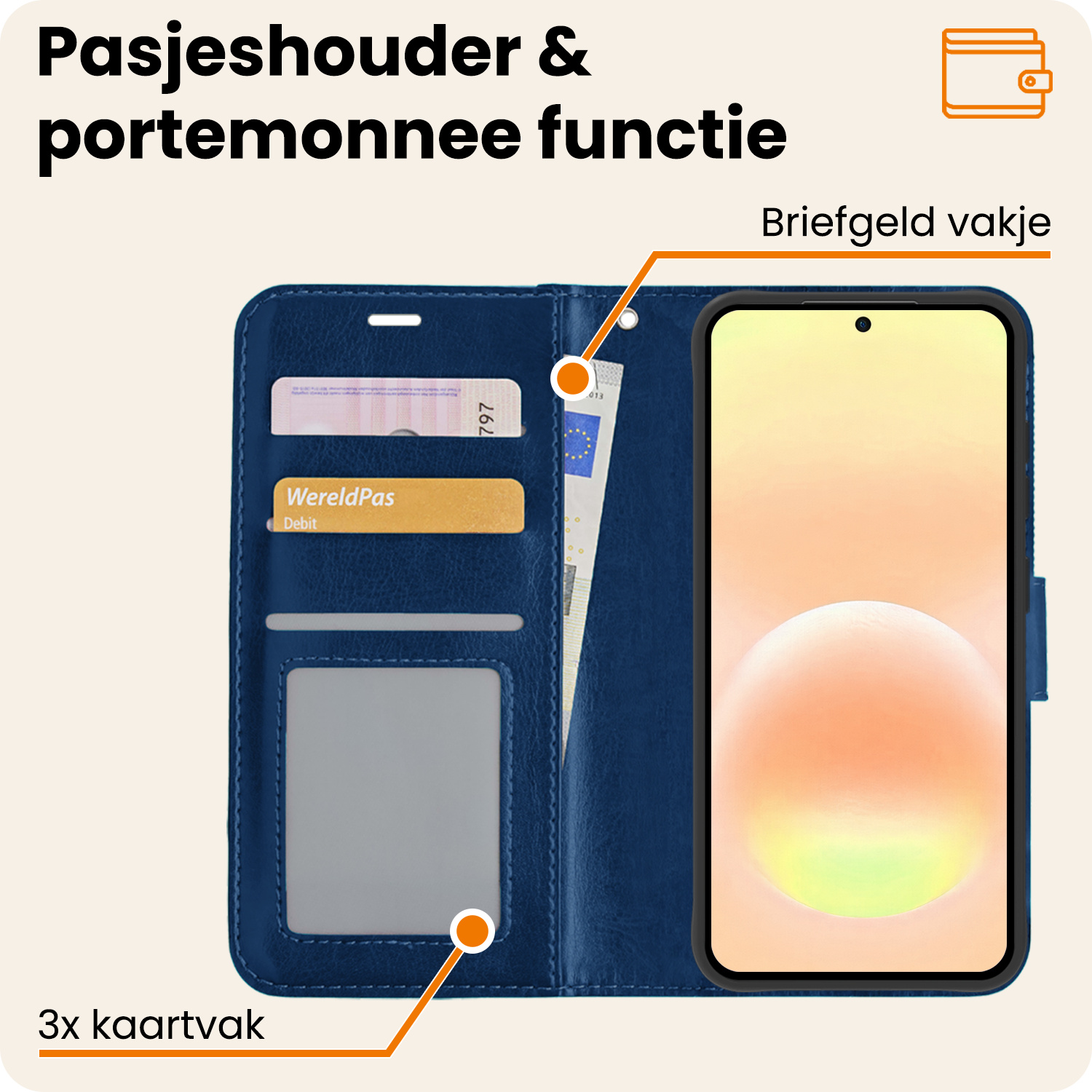 Nomfy Nomfy Samsung Galaxy A57 Hoesje Bookcase Met 2x Screenprotector - Donkerblauw