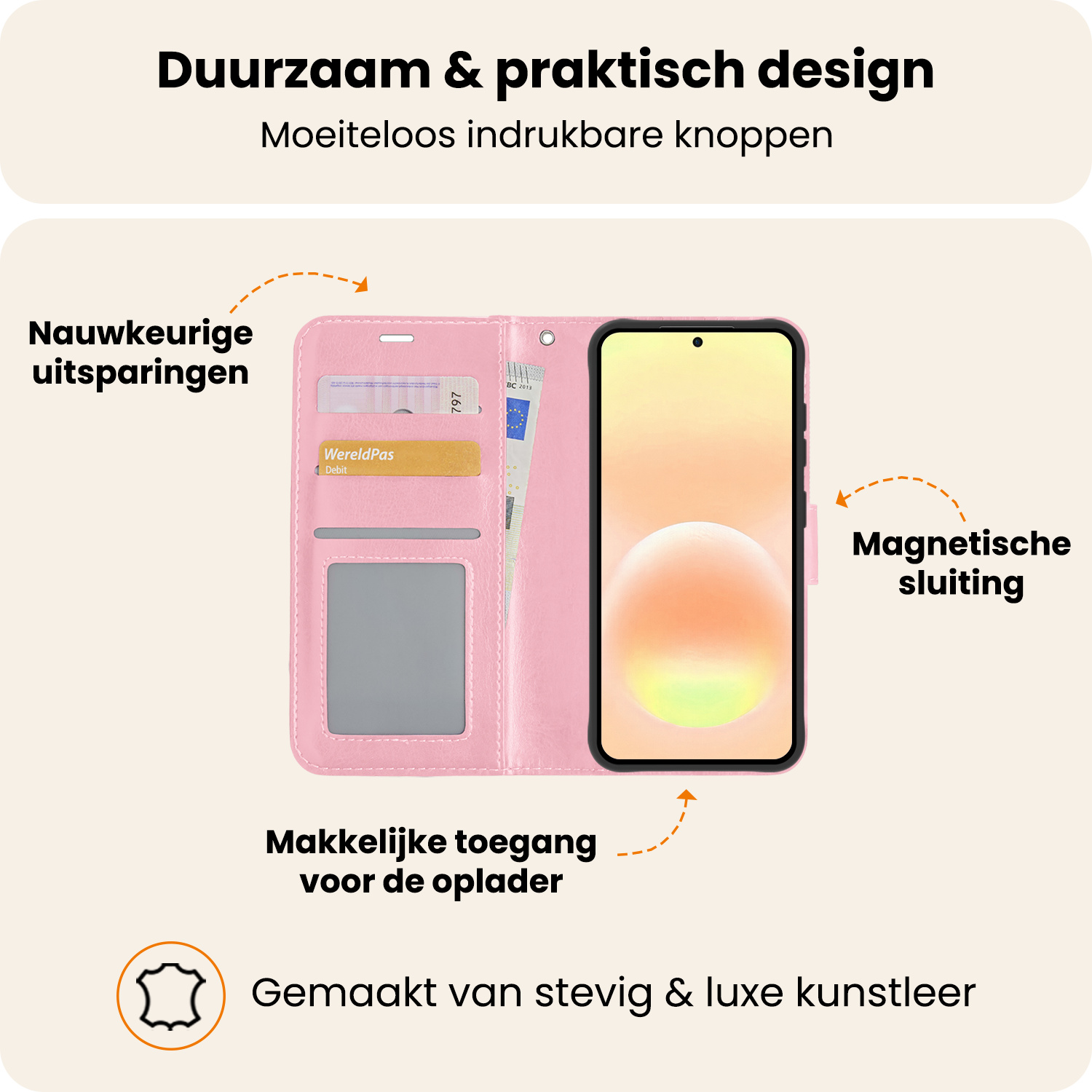 Nomfy Nomfy Samsung Galaxy A57 Hoesje Bookcase Met 2x Screenprotector - Lichtroze