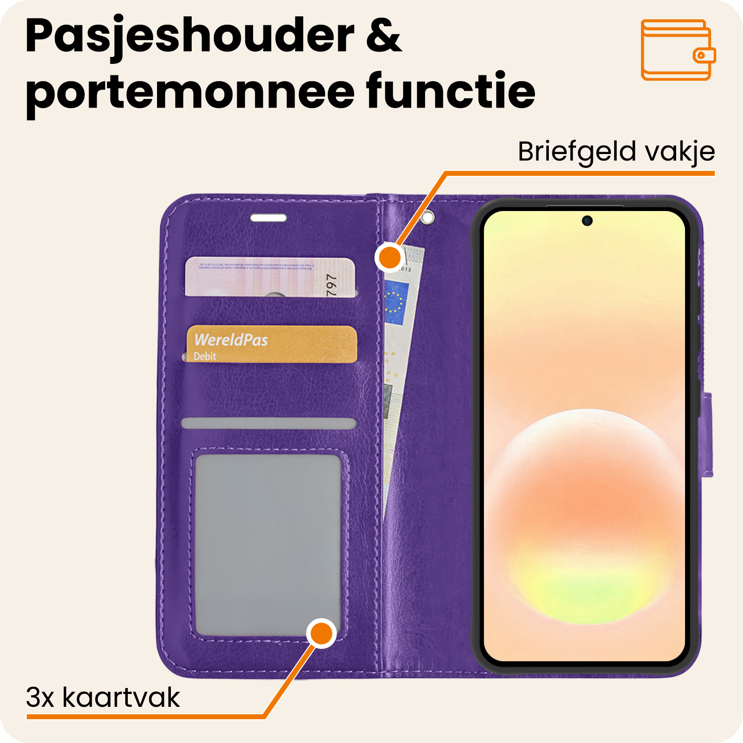 Nomfy Nomfy Samsung Galaxy A57 Hoesje Bookcase Met 2x Screenprotector - Paars