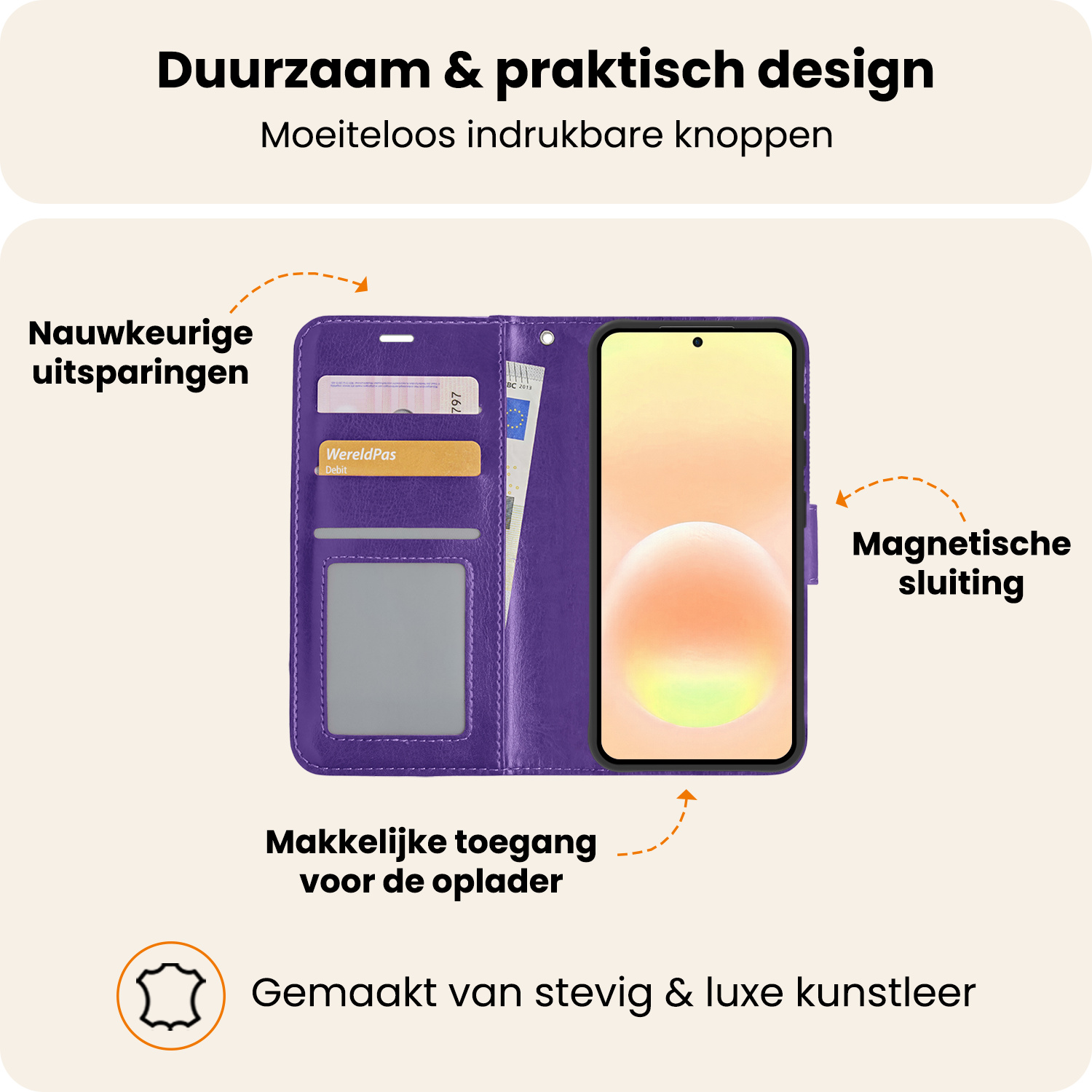 Nomfy Nomfy Samsung Galaxy A57 Hoesje Bookcase Met 2x Screenprotector - Paars