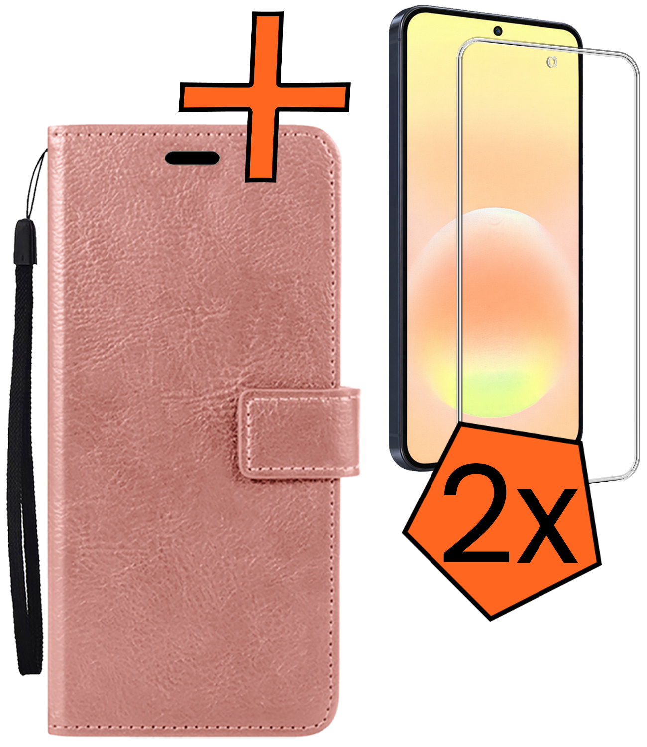 Nomfy Nomfy Samsung Galaxy A57 Hoesje Bookcase Met 2x Screenprotector - Rose Goud
