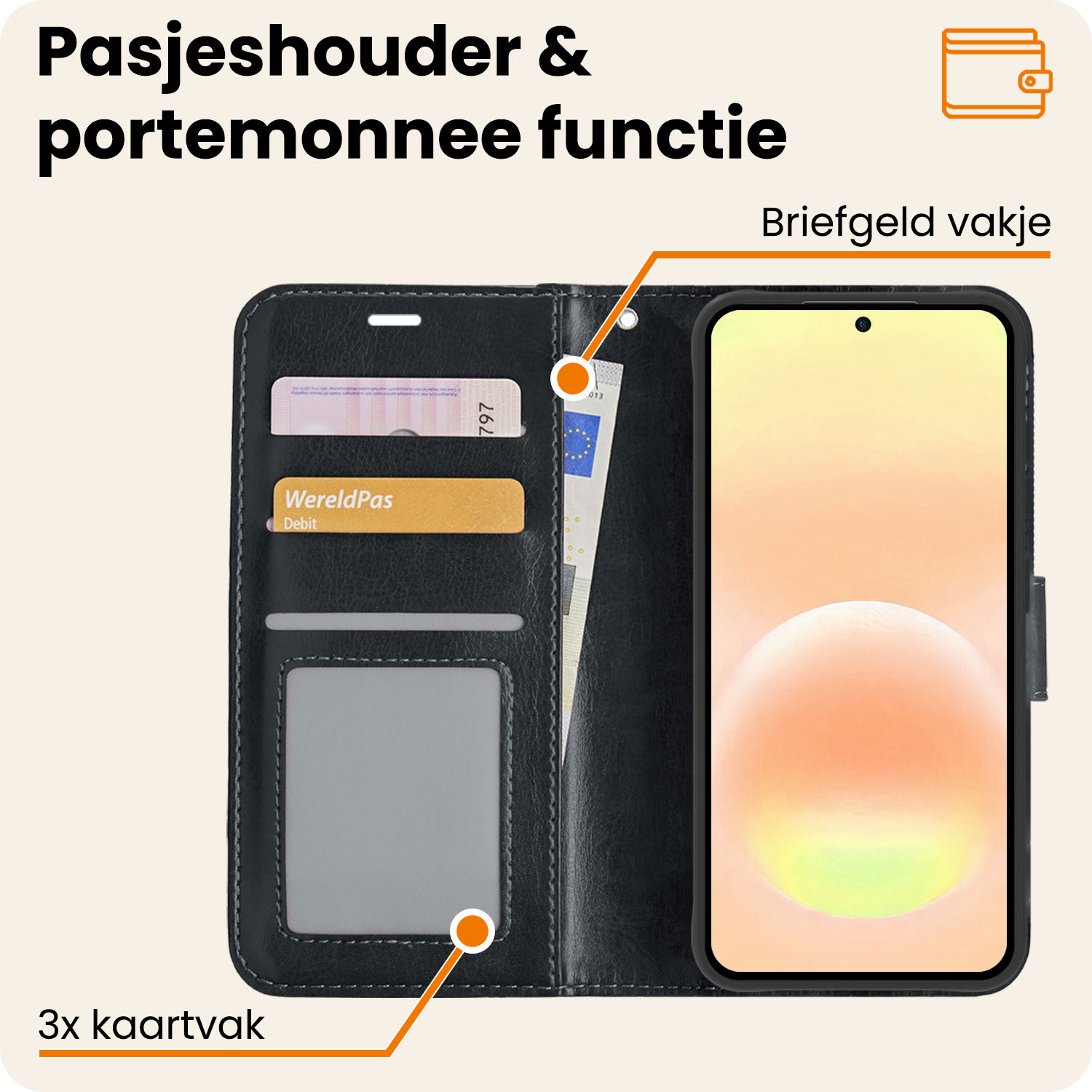 Nomfy Nomfy Samsung Galaxy A57 Hoesje Bookcase Met 2x Screenprotector - Zwart