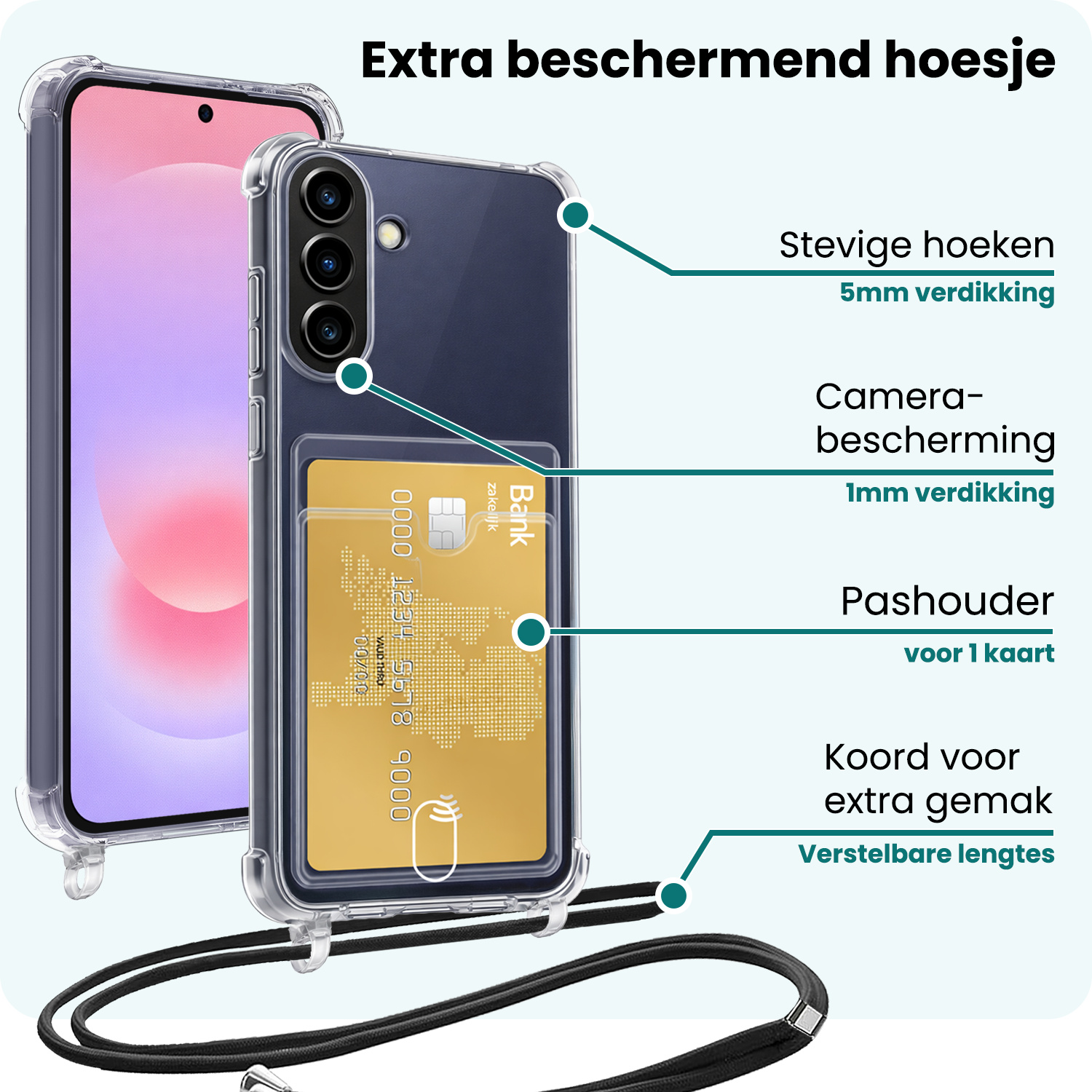 Forterra Forterra Samsung Galaxy A37 Hoesje Pashouder met Koord Met Screenprotector