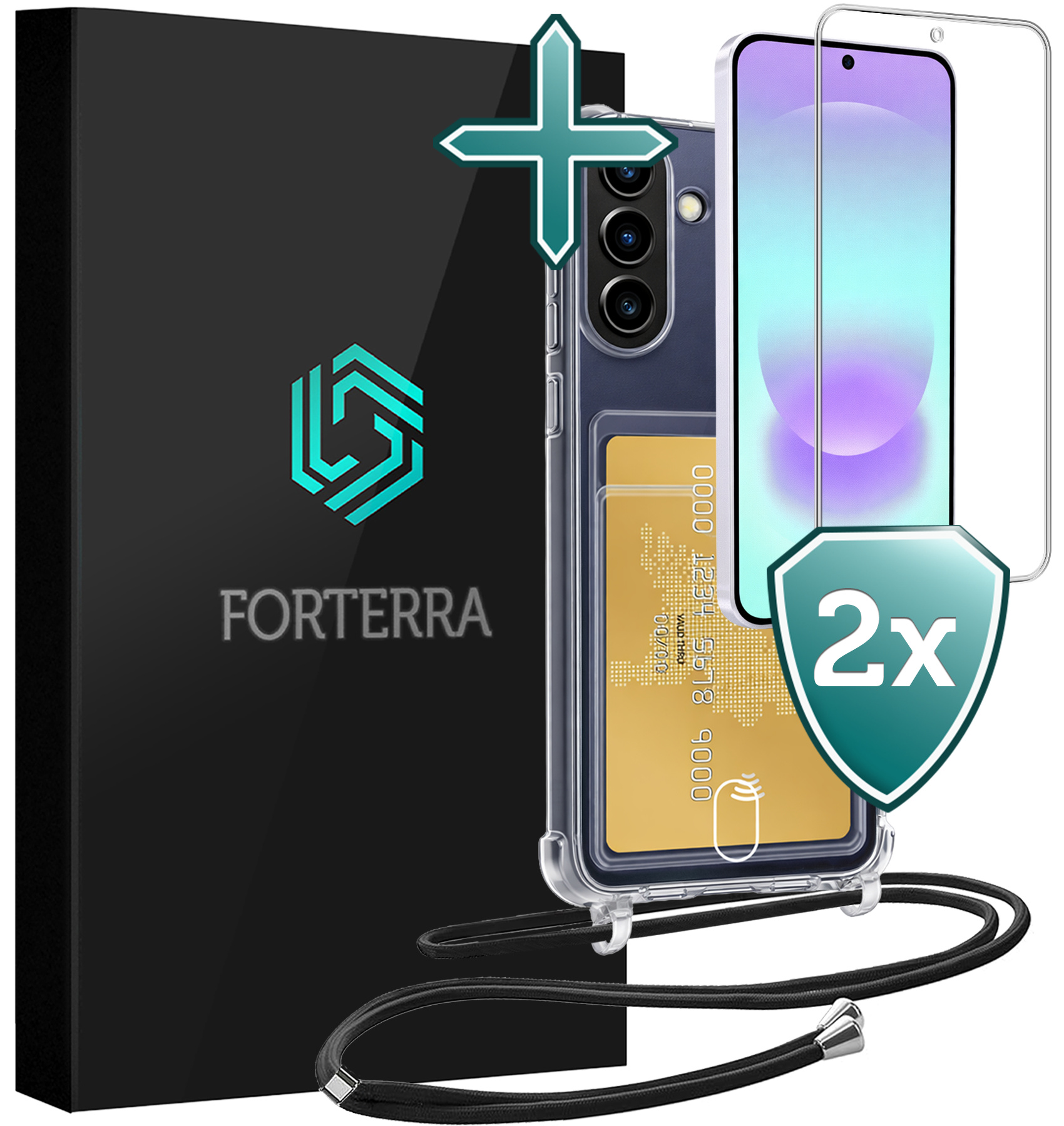 Forterra Forterra Samsung Galaxy A37 Hoesje Pashouder met Koord Met 2x Screenprotector