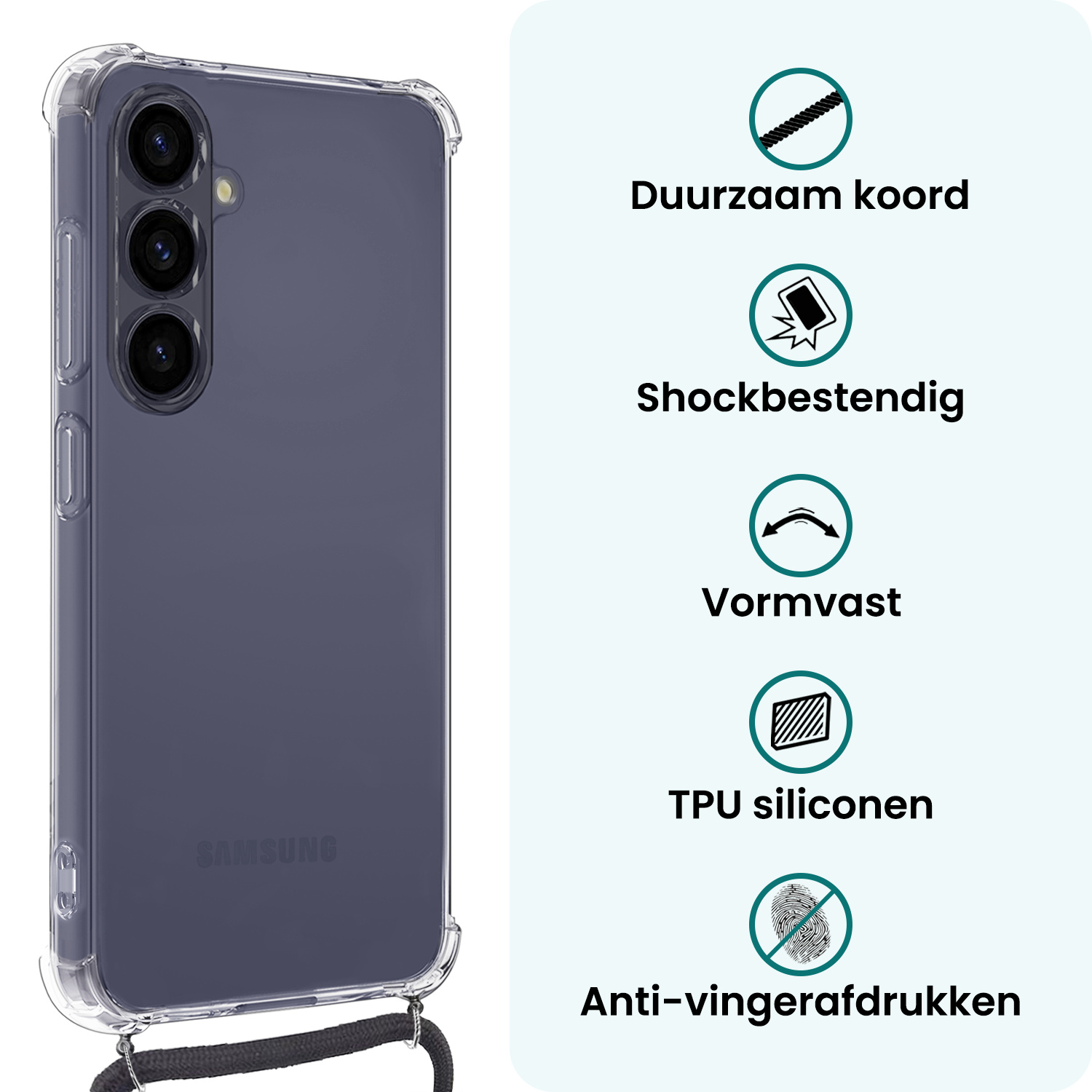 Forterra Forterra Samsung Galaxy A37 Hoesje Transparant Shockproof Met Zwart Koord