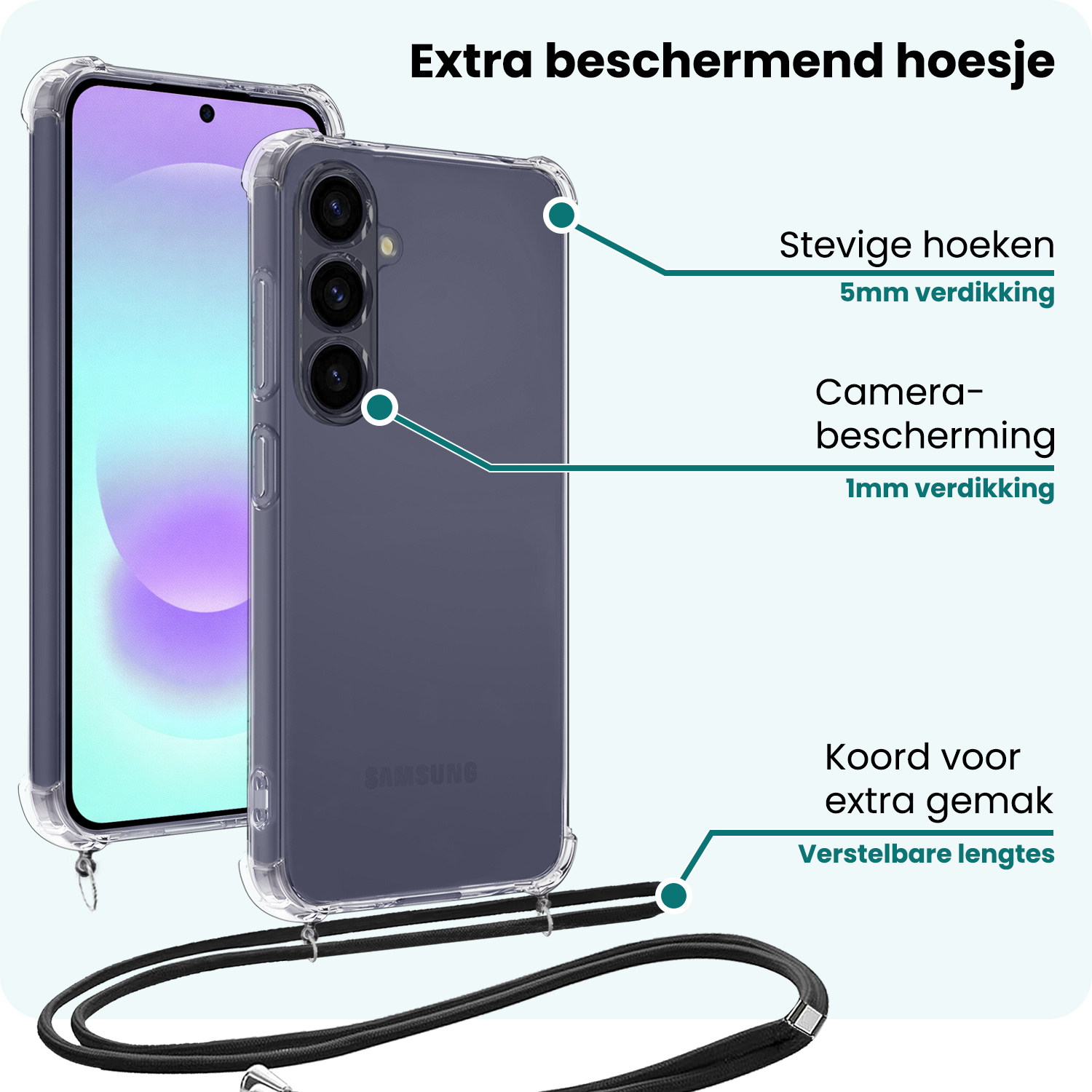 Forterra Forterra Samsung Galaxy A37 Hoesje Transparant Shockproof Met Zwart Koord