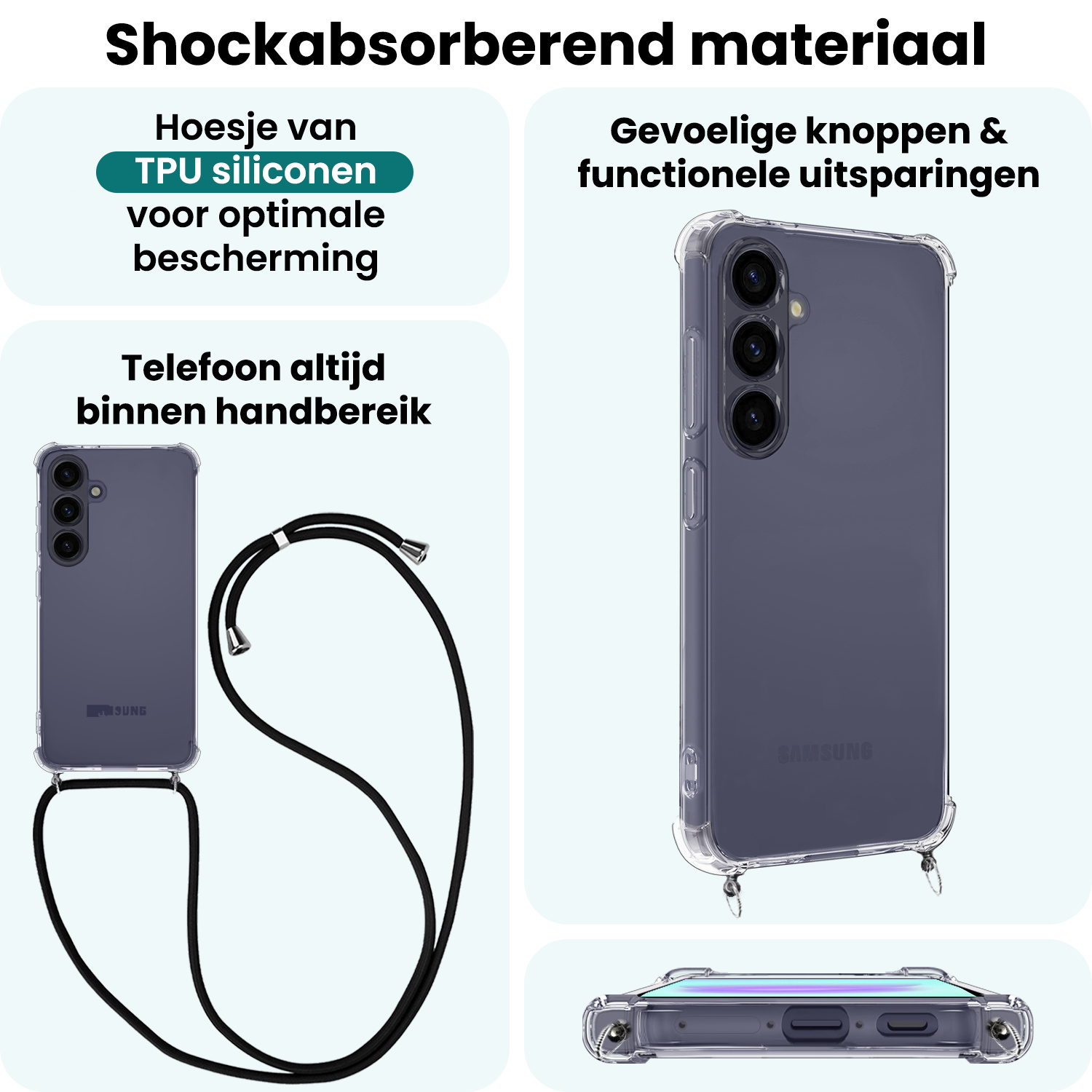 Forterra Forterra Samsung Galaxy A37 Hoesje Transparant Shockproof Met Zwart Koord